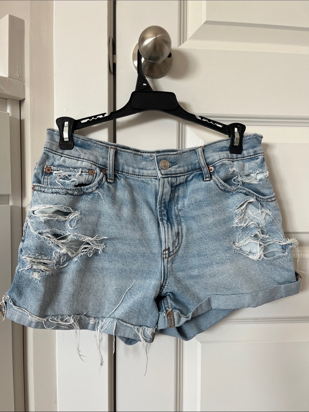 American Eagle Outfitters Light Blue Distressed Denim Shorts